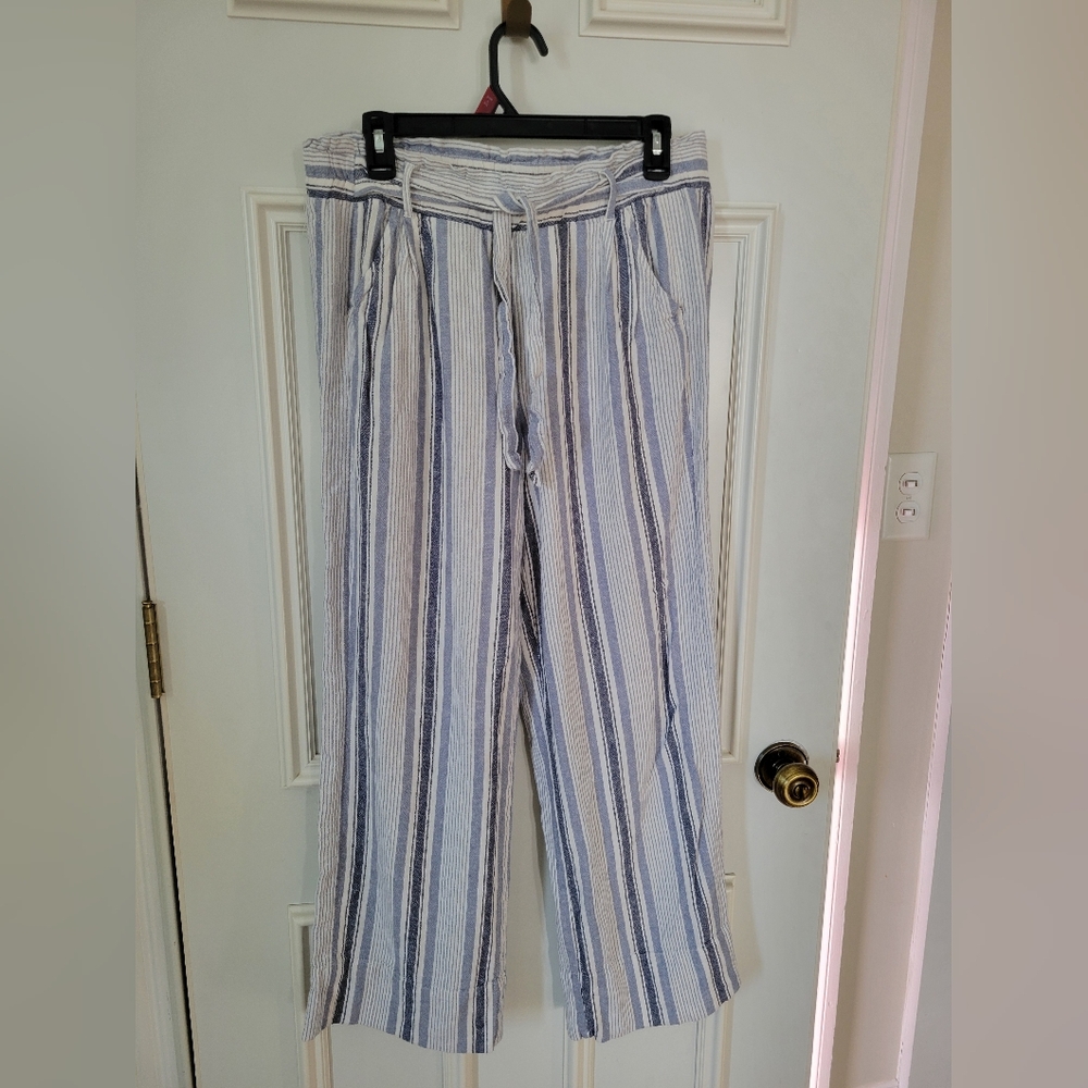 Jolt Linen Blend Wide Leg Pants Size L Blue Striped